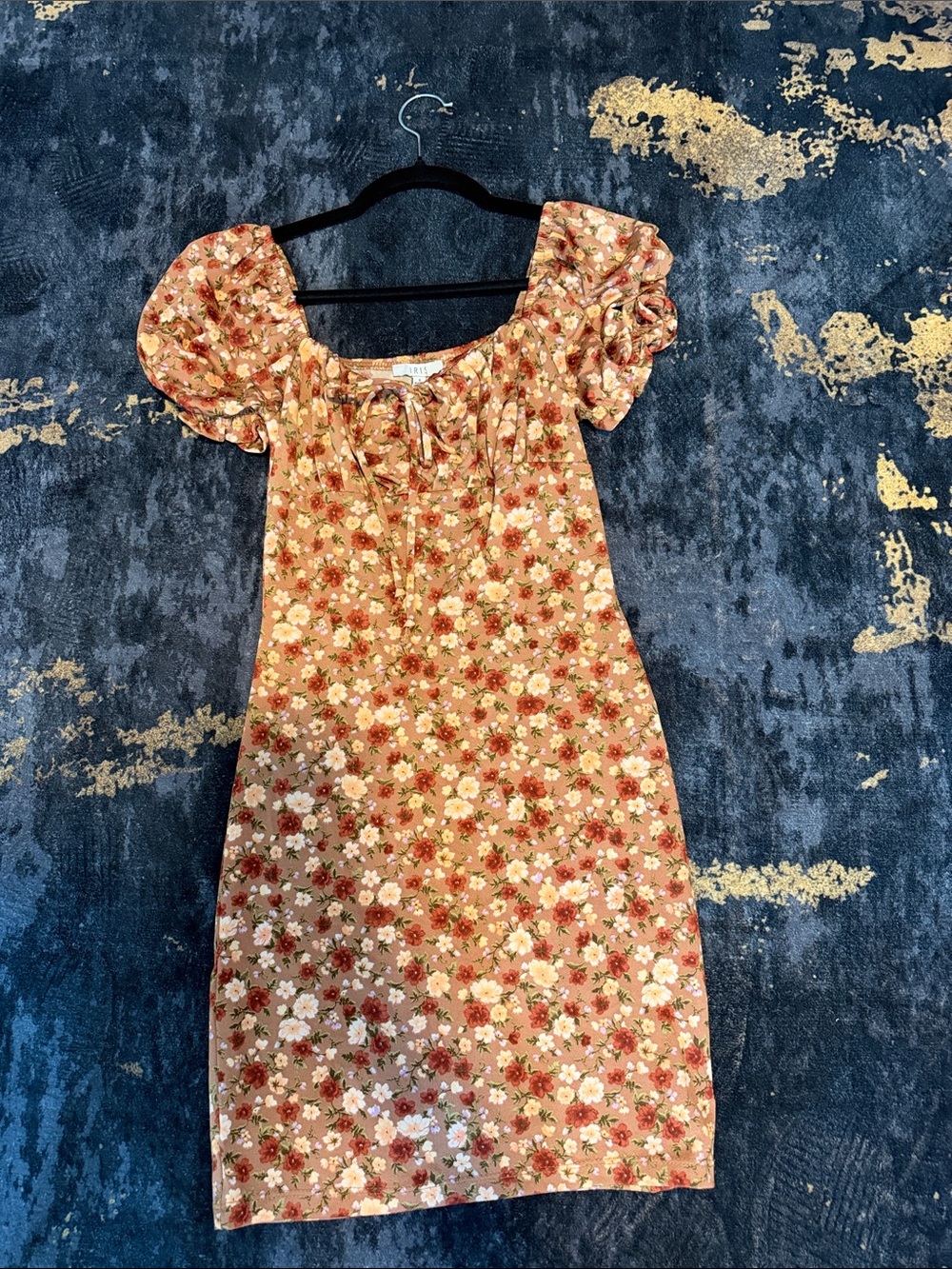 iris Rust Floral Puff-Sleeve Mini Dress